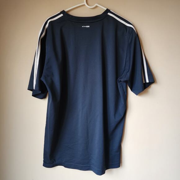 Adidas Shirt Mens Size XL Short Sleeve Embroidered Three Stripe Navy Blue Flaw - Picture 4 of 9